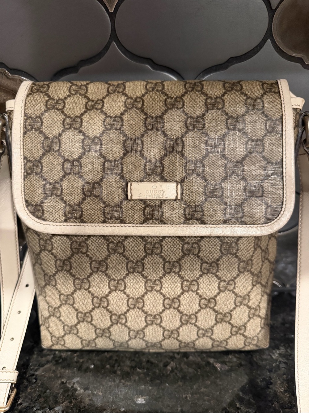 Gucci Beige GG Supreme Crossbody with Cream Trim